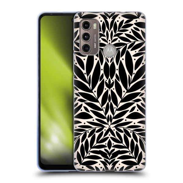 Gabriela Thomeu Floral Black And White Folk Leaves Soft Gel Case for Motorola Moto G60 / Moto G40 Fusion