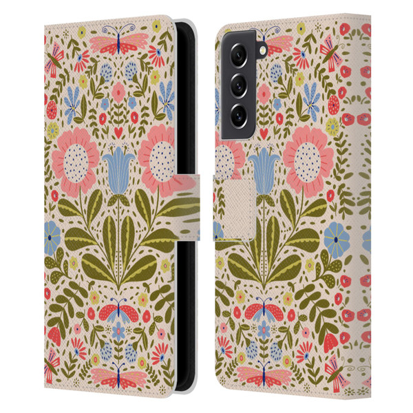Gabriela Thomeu Floral Blooms & Butterflies Leather Book Wallet Case Cover For Samsung Galaxy S21 FE 5G
