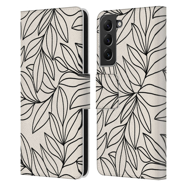 Gabriela Thomeu Floral Black And White Leaves Leather Book Wallet Case Cover For Samsung Galaxy S22+ 5G