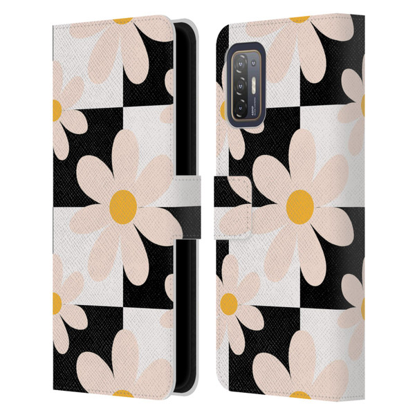 Gabriela Thomeu Retro Black & White Checkered Daisies Leather Book Wallet Case Cover For HTC Desire 21 Pro 5G