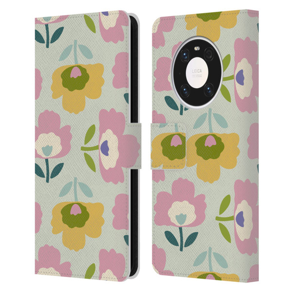 Gabriela Thomeu Retro Scandinavian Floral Leather Book Wallet Case Cover For Huawei Mate 40 Pro 5G