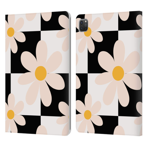 Gabriela Thomeu Retro Black & White Checkered Daisies Leather Book Wallet Case Cover For Apple iPad Pro 11 2020 / 2021 / 2022