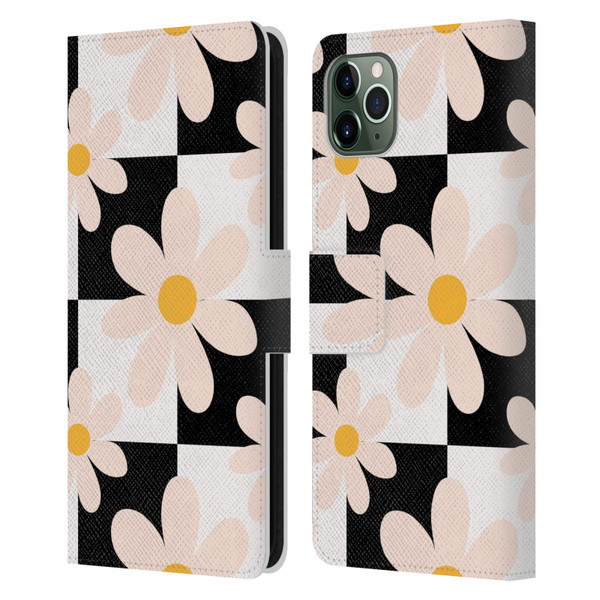 Gabriela Thomeu Retro Black & White Checkered Daisies Leather Book Wallet Case Cover For Apple iPhone 11 Pro Max