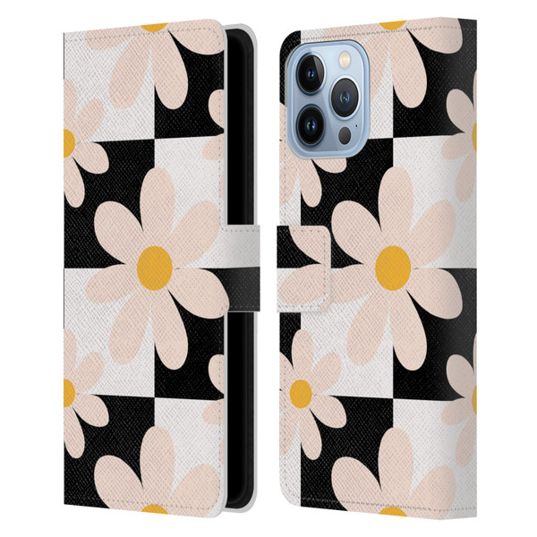 Gabriela Thomeu Retro Black & White Checkered Daisies Leather Book Wallet Case Cover For Apple iPhone 13 Pro Max