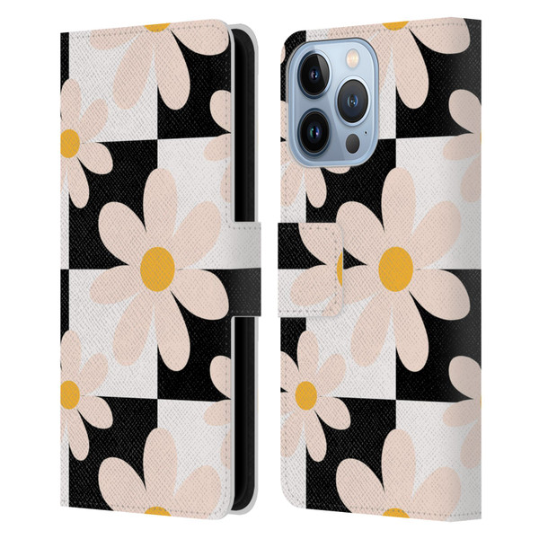 Gabriela Thomeu Retro Black & White Checkered Daisies Leather Book Wallet Case Cover For Apple iPhone 13 Pro