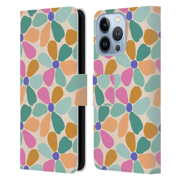 Gabriela Thomeu Retro Colorful Flowers Leather Book Wallet Case Cover For Apple iPhone 13 Pro