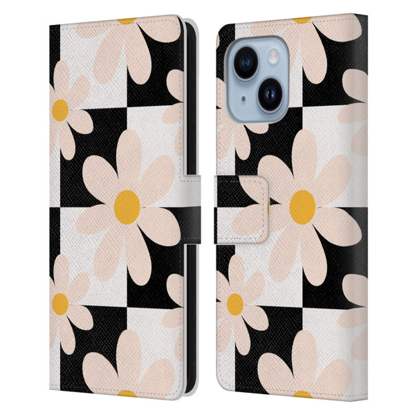 Gabriela Thomeu Retro Black & White Checkered Daisies Leather Book Wallet Case Cover For Apple iPhone 14 Plus