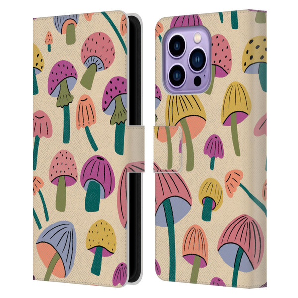 Gabriela Thomeu Retro Magic Mushroom Leather Book Wallet Case Cover For Apple iPhone 14 Pro Max