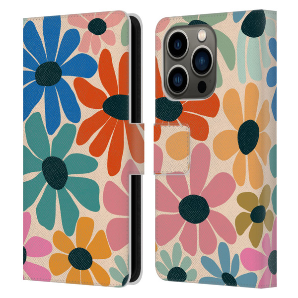 Gabriela Thomeu Retro Fun Floral Rainbow Color Leather Book Wallet Case Cover For Apple iPhone 14 Pro