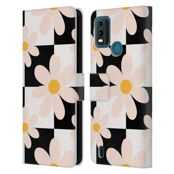 Gabriela Thomeu Retro Black & White Checkered Daisies Leather Book Wallet Case Cover For Nokia G11 Plus