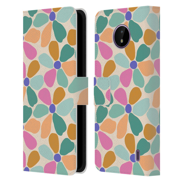 Gabriela Thomeu Retro Colorful Flowers Leather Book Wallet Case Cover For Nokia C10 / C20