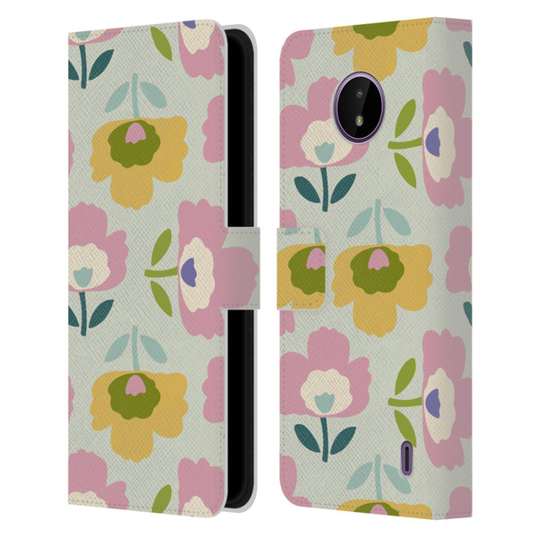 Gabriela Thomeu Retro Scandinavian Floral Leather Book Wallet Case Cover For Nokia C10 / C20