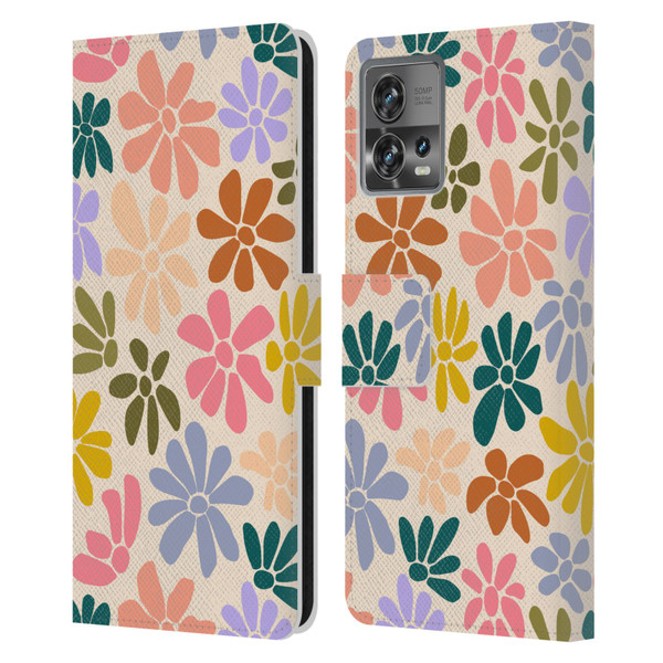 Gabriela Thomeu Retro Rainbow Color Floral Leather Book Wallet Case Cover For Motorola Moto Edge 30 Fusion