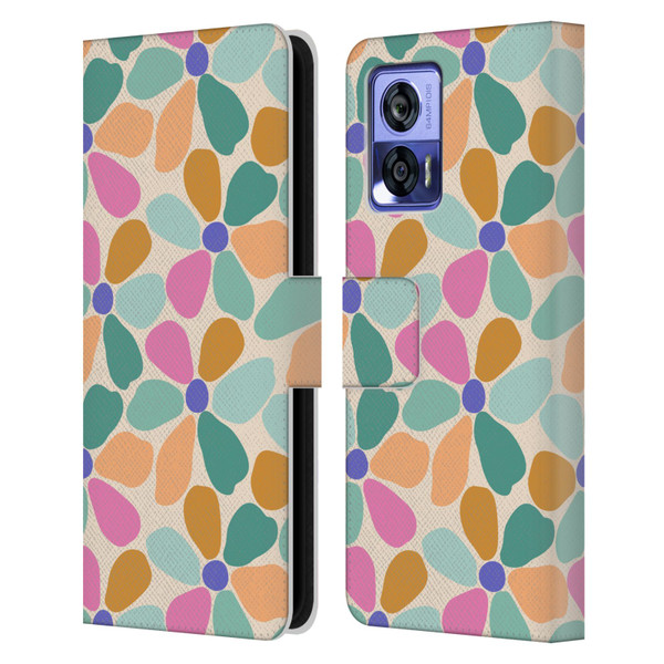 Gabriela Thomeu Retro Colorful Flowers Leather Book Wallet Case Cover For Motorola Edge 30 Neo 5G