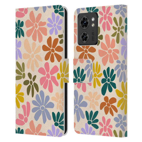 Gabriela Thomeu Retro Rainbow Color Floral Leather Book Wallet Case Cover For Motorola Moto Edge 40