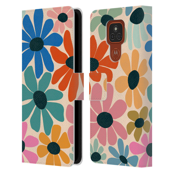 Gabriela Thomeu Retro Fun Floral Rainbow Color Leather Book Wallet Case Cover For Motorola Moto E7 Plus