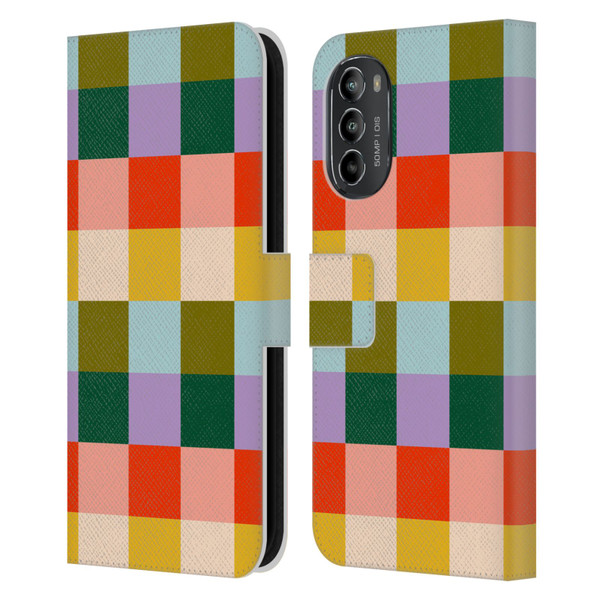 Gabriela Thomeu Retro Checkered Rainbow Vibe Leather Book Wallet Case Cover For Motorola Moto G82 5G