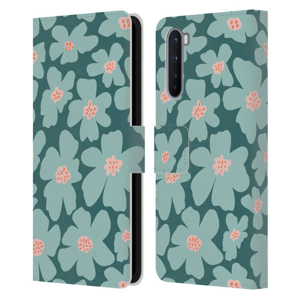 Gabriela Thomeu Retro Daisy Green Leather Book Wallet Case Cover For OnePlus Nord 5G
