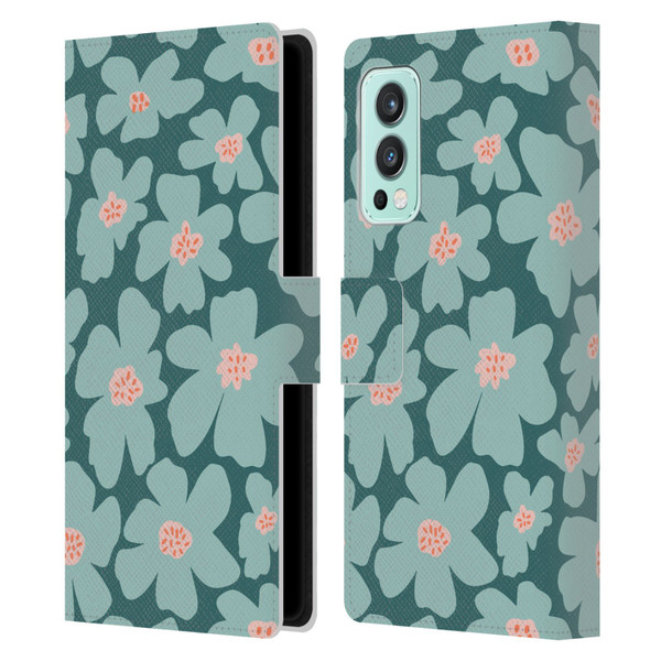 Gabriela Thomeu Retro Daisy Green Leather Book Wallet Case Cover For OnePlus Nord 2 5G