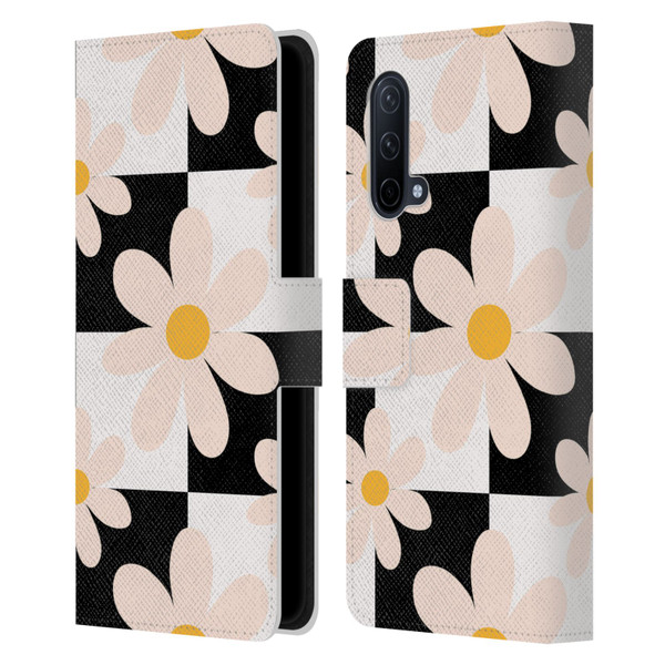 Gabriela Thomeu Retro Black & White Checkered Daisies Leather Book Wallet Case Cover For OnePlus Nord CE 5G