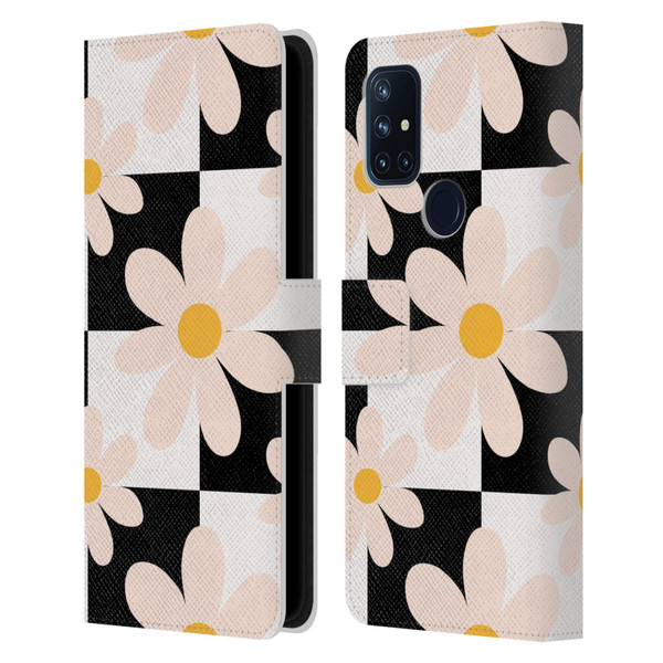 Gabriela Thomeu Retro Black & White Checkered Daisies Leather Book Wallet Case Cover For OnePlus Nord N10 5G