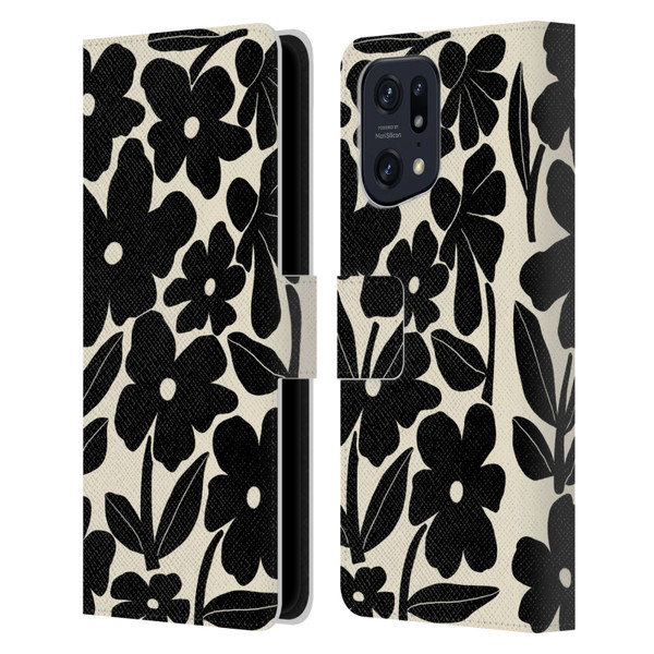 Gabriela Thomeu Retro Black And White Groovy Leather Book Wallet Case Cover For OPPO Find X5