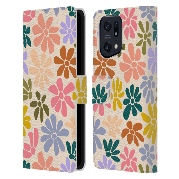 Gabriela Thomeu Retro Rainbow Color Floral Leather Book Wallet Case Cover For OPPO Find X5 Pro
