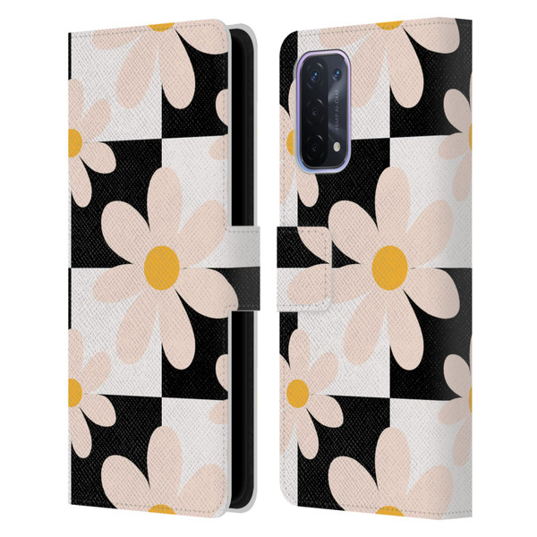 Gabriela Thomeu Retro Black & White Checkered Daisies Leather Book Wallet Case Cover For OPPO A54 5G