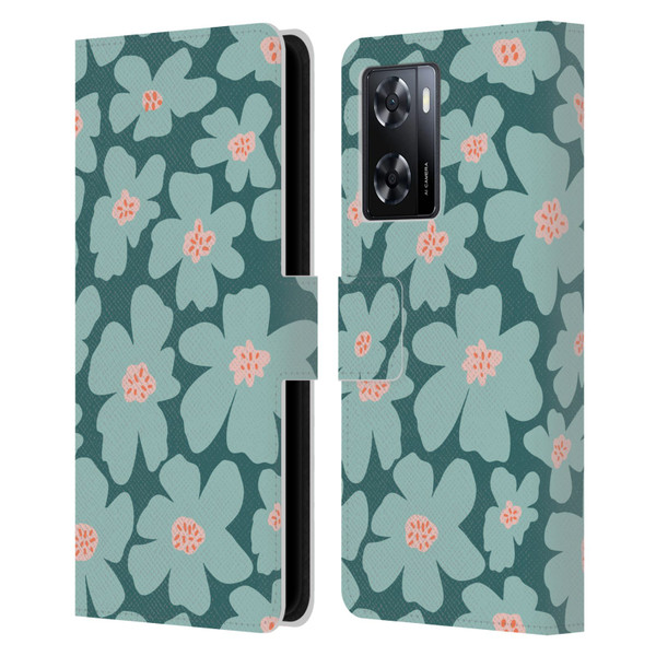 Gabriela Thomeu Retro Daisy Green Leather Book Wallet Case Cover For OPPO A57s