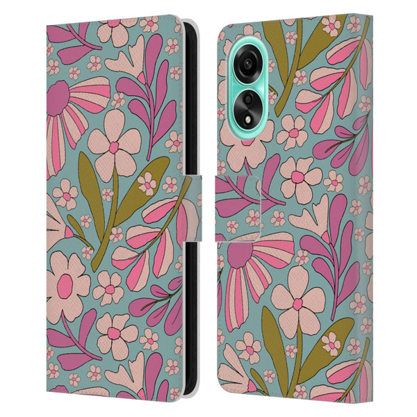 Gabriela Thomeu Retro Groovy 70s Blue Leather Book Wallet Case Cover For OPPO A78 4G