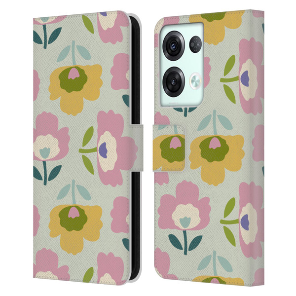 Gabriela Thomeu Retro Scandinavian Floral Leather Book Wallet Case Cover For OPPO Reno8 Pro