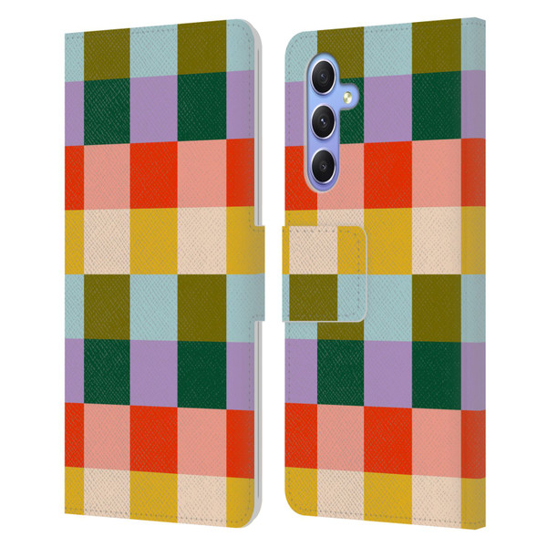 Gabriela Thomeu Retro Checkered Rainbow Vibe Leather Book Wallet Case Cover For Samsung Galaxy A34 5G