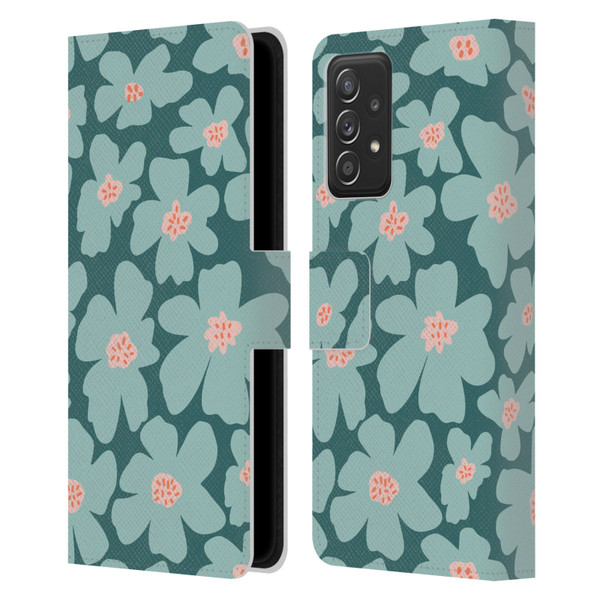Gabriela Thomeu Retro Daisy Green Leather Book Wallet Case Cover For Samsung Galaxy A52 / A52s / 5G (2021)