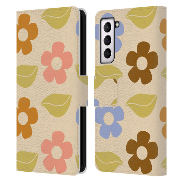 Gabriela Thomeu Retro Flower Vibe Vintage Pattern Leather Book Wallet Case Cover For Samsung Galaxy S21 5G