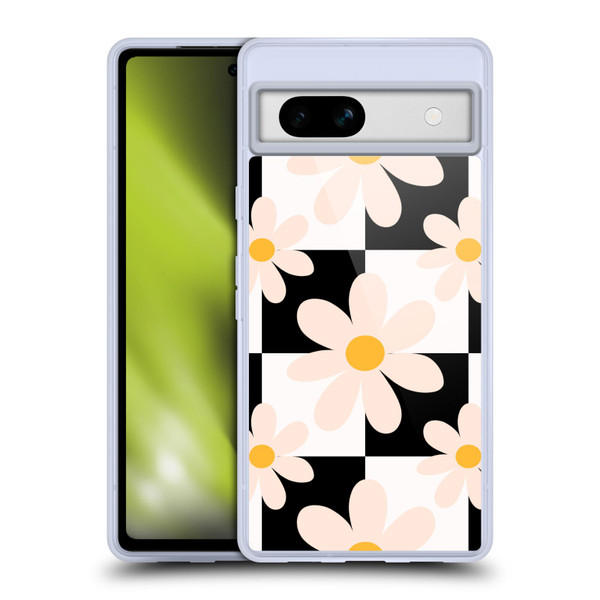 Gabriela Thomeu Retro Black & White Checkered Daisies Soft Gel Case for Google Pixel 7a