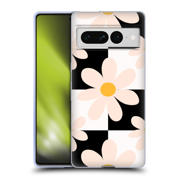 Gabriela Thomeu Retro Black & White Checkered Daisies Soft Gel Case for Google Pixel 7 Pro