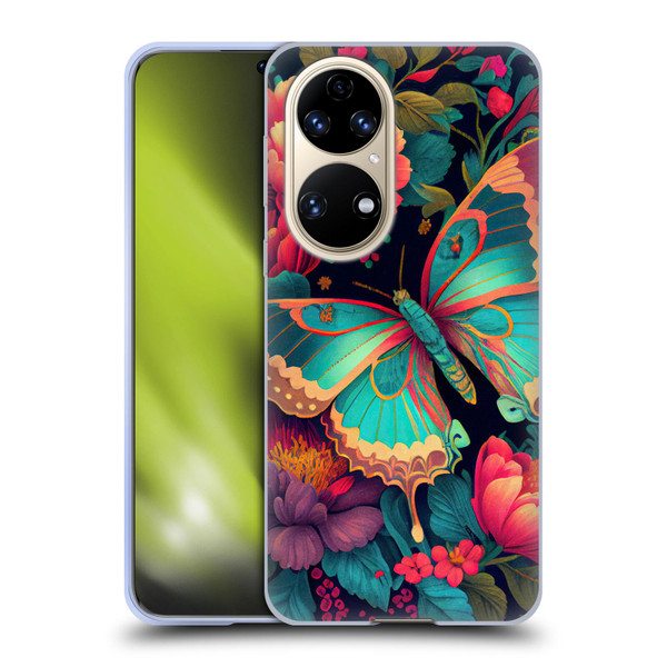 JK Stewart Art Butterfly And Flowers Soft Gel Case for Huawei P50