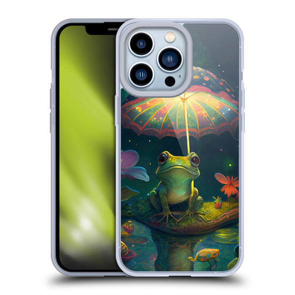 JK Stewart Art Frog With Umbrella Soft Gel Case for Apple iPhone 13 Pro