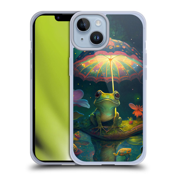 JK Stewart Art Frog With Umbrella Soft Gel Case for Apple iPhone 14