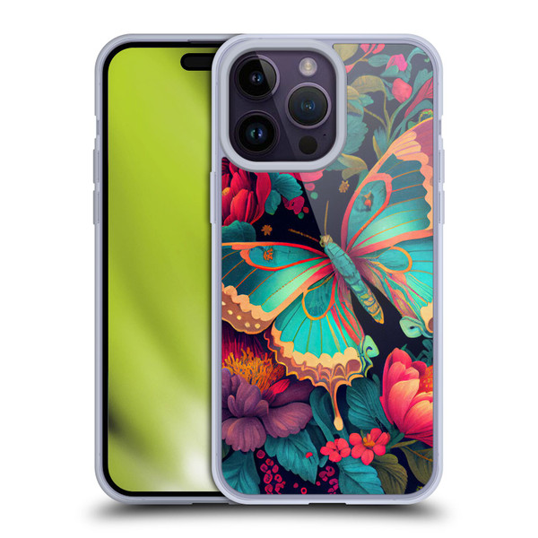 JK Stewart Art Butterfly And Flowers Soft Gel Case for Apple iPhone 14 Pro Max