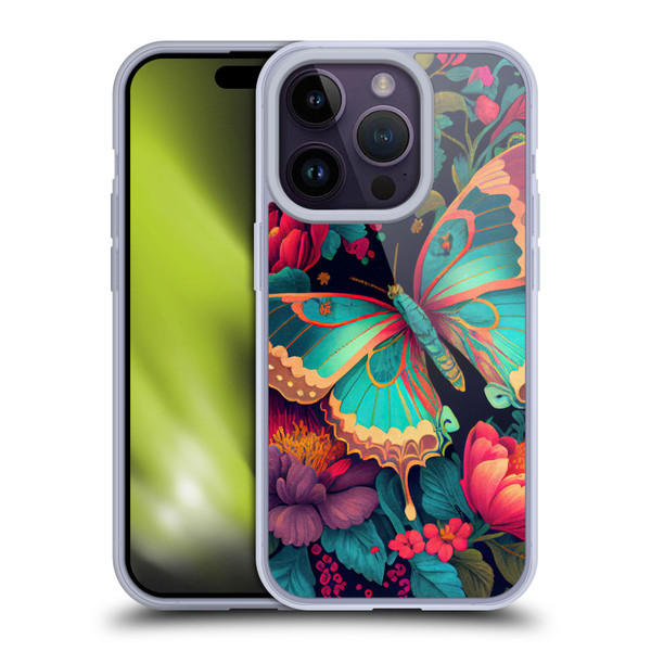 JK Stewart Art Butterfly And Flowers Soft Gel Case for Apple iPhone 14 Pro