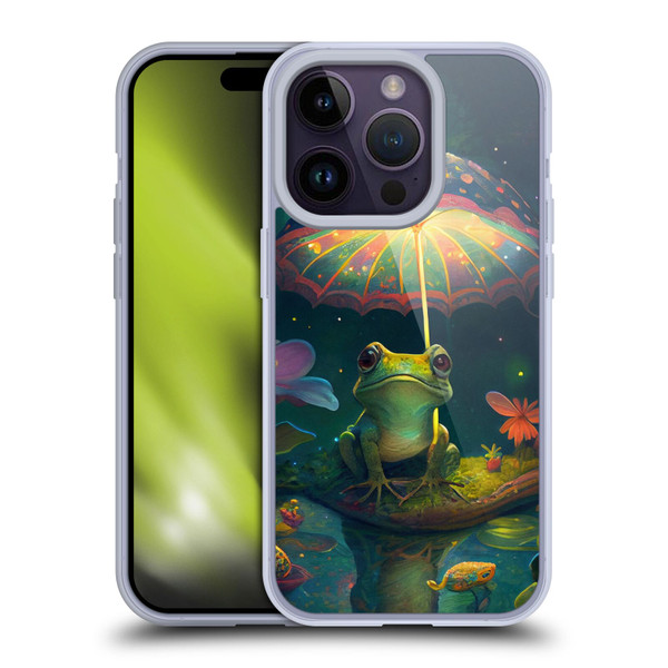 JK Stewart Art Frog With Umbrella Soft Gel Case for Apple iPhone 14 Pro