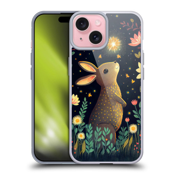 JK Stewart Art Rabbit Catching Falling Star Soft Gel Case for Apple iPhone 15