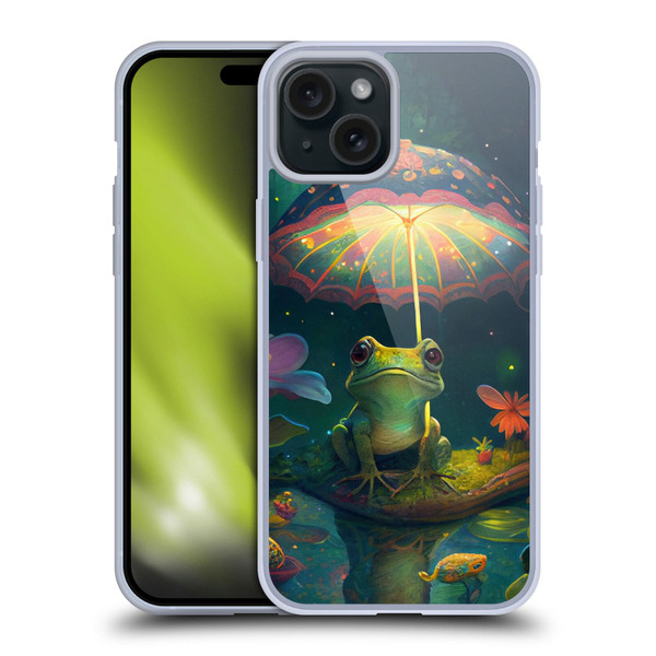 JK Stewart Art Frog With Umbrella Soft Gel Case for Apple iPhone 15 Plus