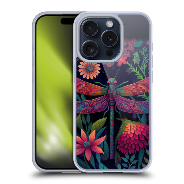 JK Stewart Art Dragonfly Purple Soft Gel Case for Apple iPhone 15 Pro