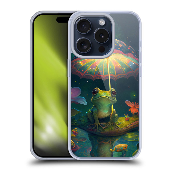 JK Stewart Art Frog With Umbrella Soft Gel Case for Apple iPhone 15 Pro
