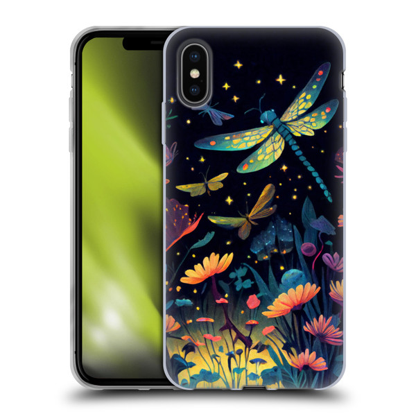 JK Stewart Art Dragonflies In Night Garden Soft Gel Case for Apple iPhone XS Max