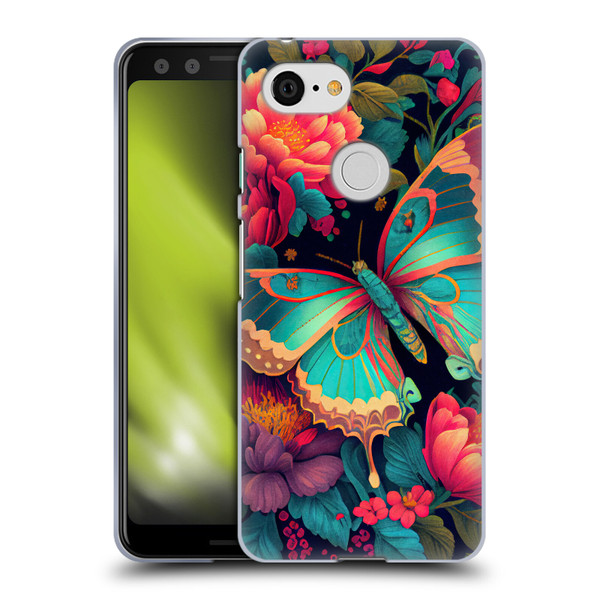 JK Stewart Art Butterfly And Flowers Soft Gel Case for Google Pixel 3