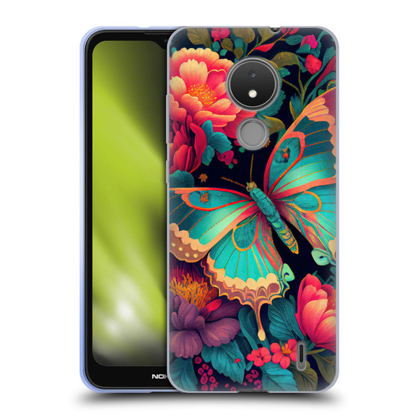 JK Stewart Art Butterfly And Flowers Soft Gel Case for Nokia C21