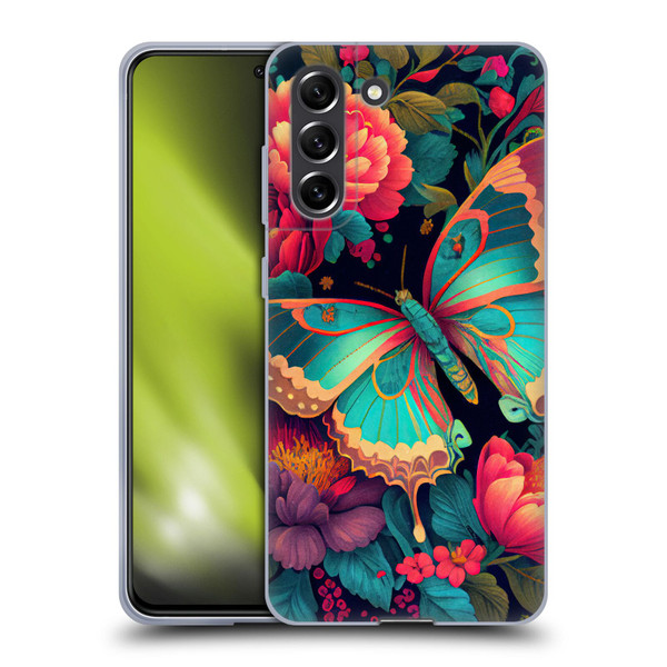 JK Stewart Art Butterfly And Flowers Soft Gel Case for Samsung Galaxy S21 FE 5G